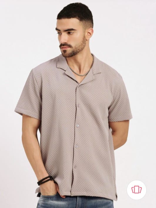 Mens Square Structured Cuban Collar Shirt - Grey