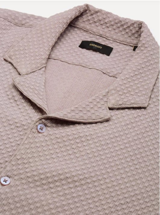 Mens Square Structured Cuban Collar Shirt - Grey
