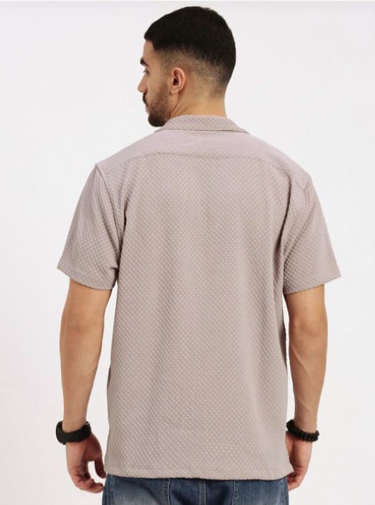Mens Square Structured Cuban Collar Shirt - Grey