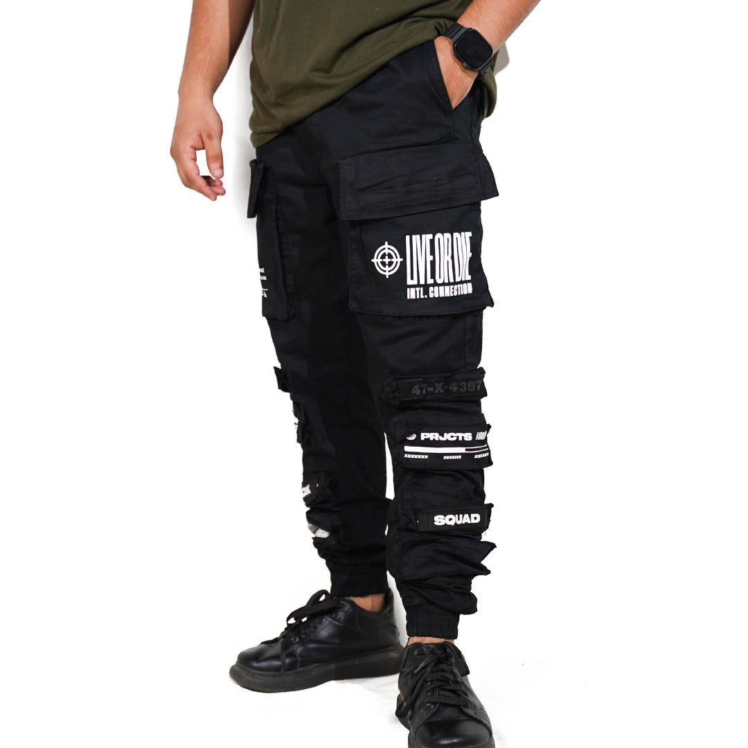Black Squad Live Or Die Straight Cargo Trouser