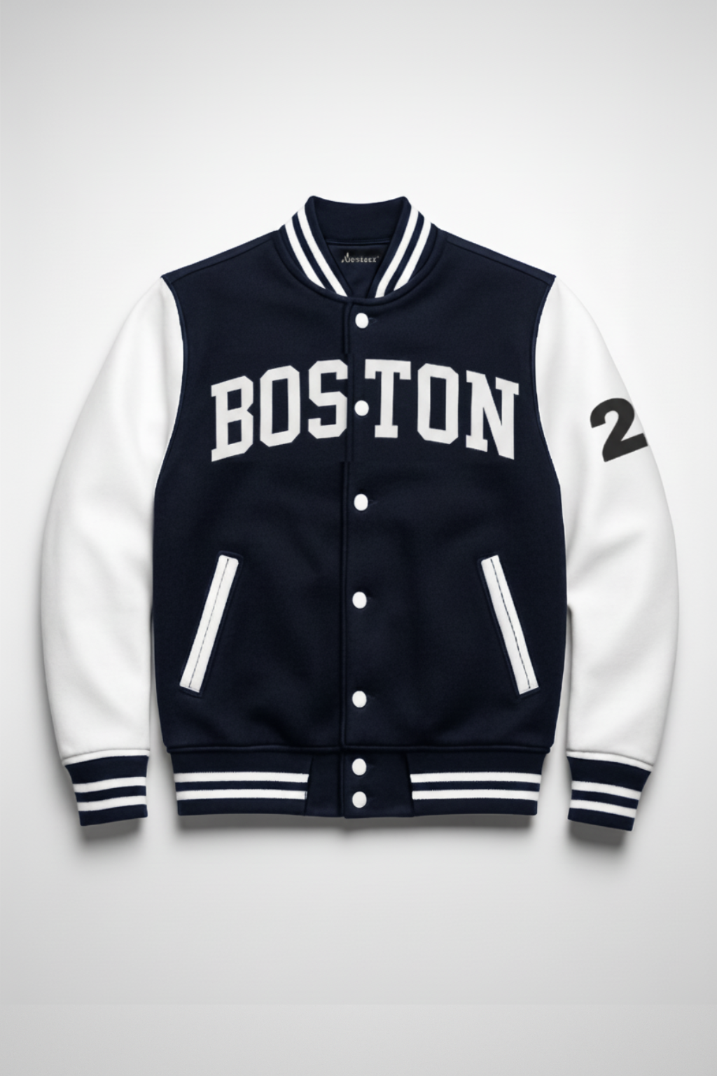 NAVY BLUE BOSTON VARSITY JACKET - UNISEX