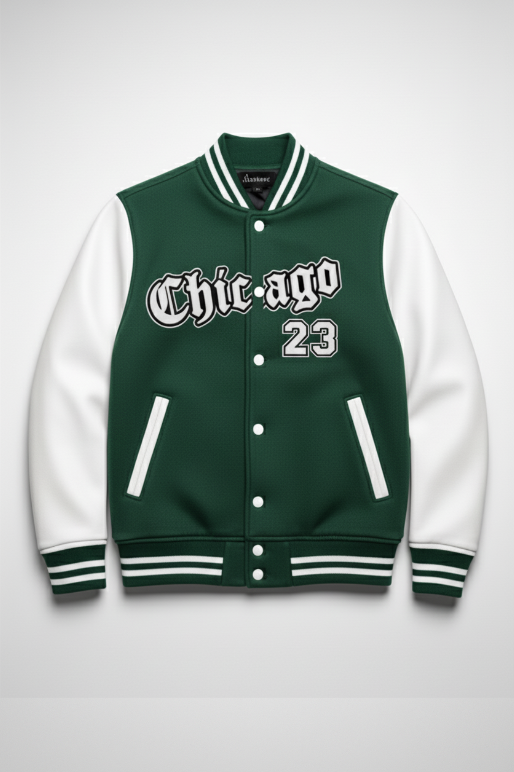 BOTTLE GREEN CHICAGO 23 VARSITY JACKET - UNISEX