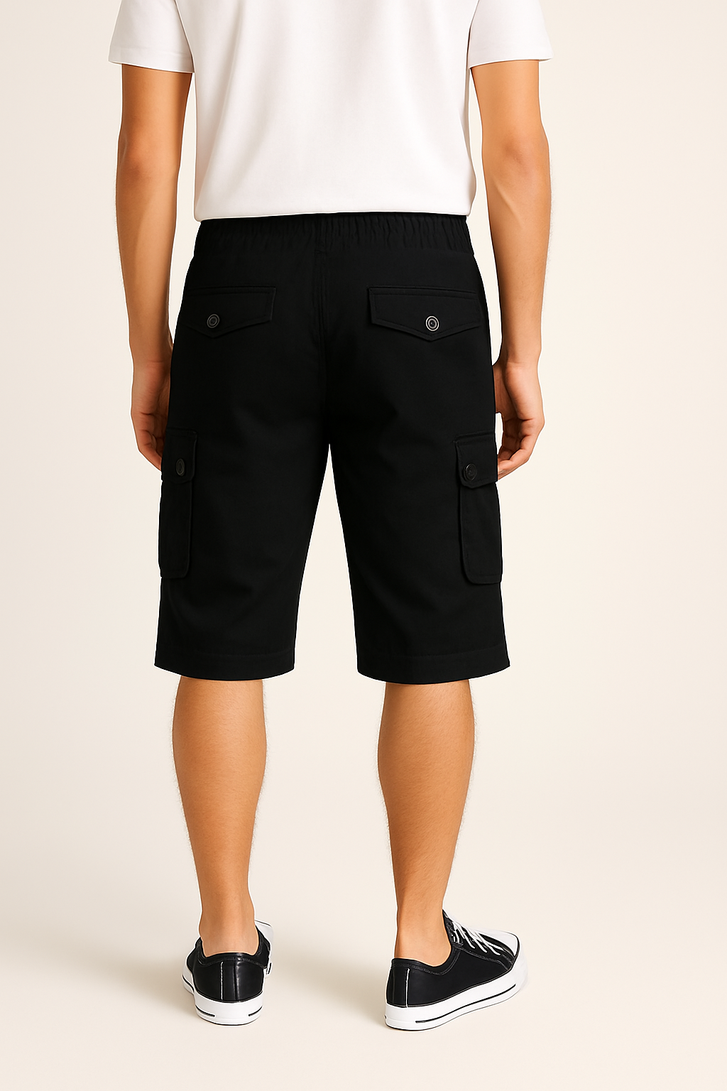 Black Tri Quarter 6 Pocket Cargo Shorts