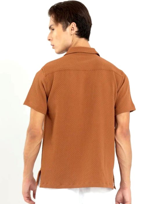 Mens Square Structured Cuban Collar Shirt - Bronze