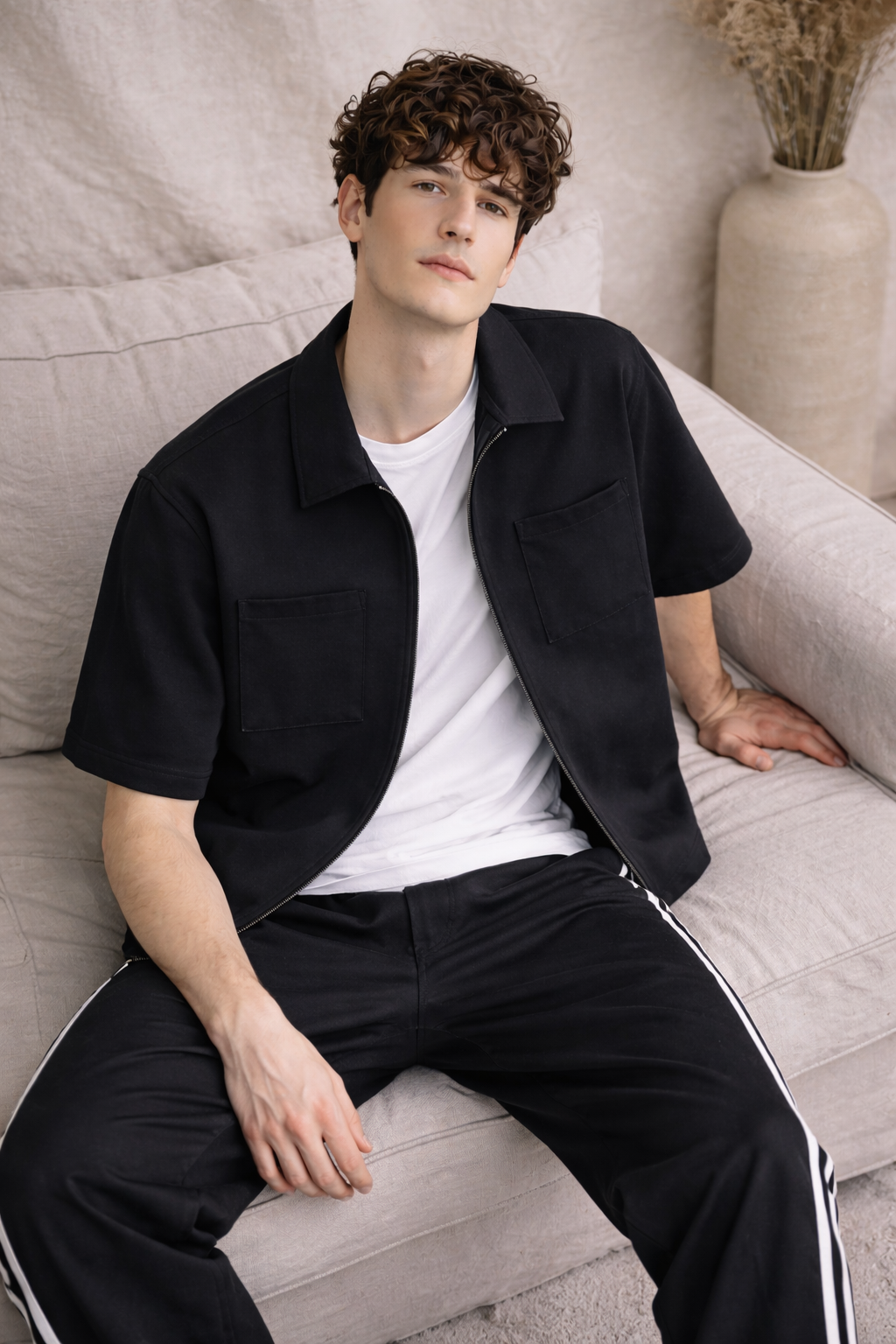 COMBO OF 2 - French Terry Minimalist Korean Shirt - Black/Brown