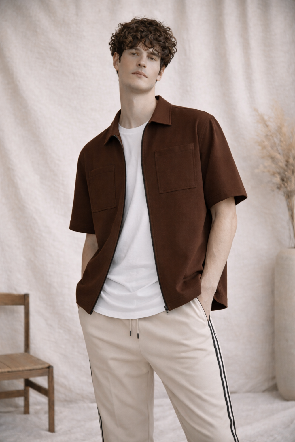 COMBO OF 2 - French Terry Minimalist Korean Shirt - Black/Brown