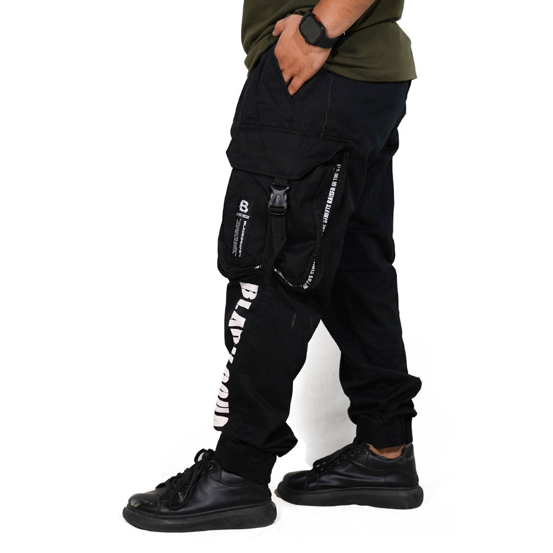 Black Squad Straight Belt Pocket Cargo Trouser