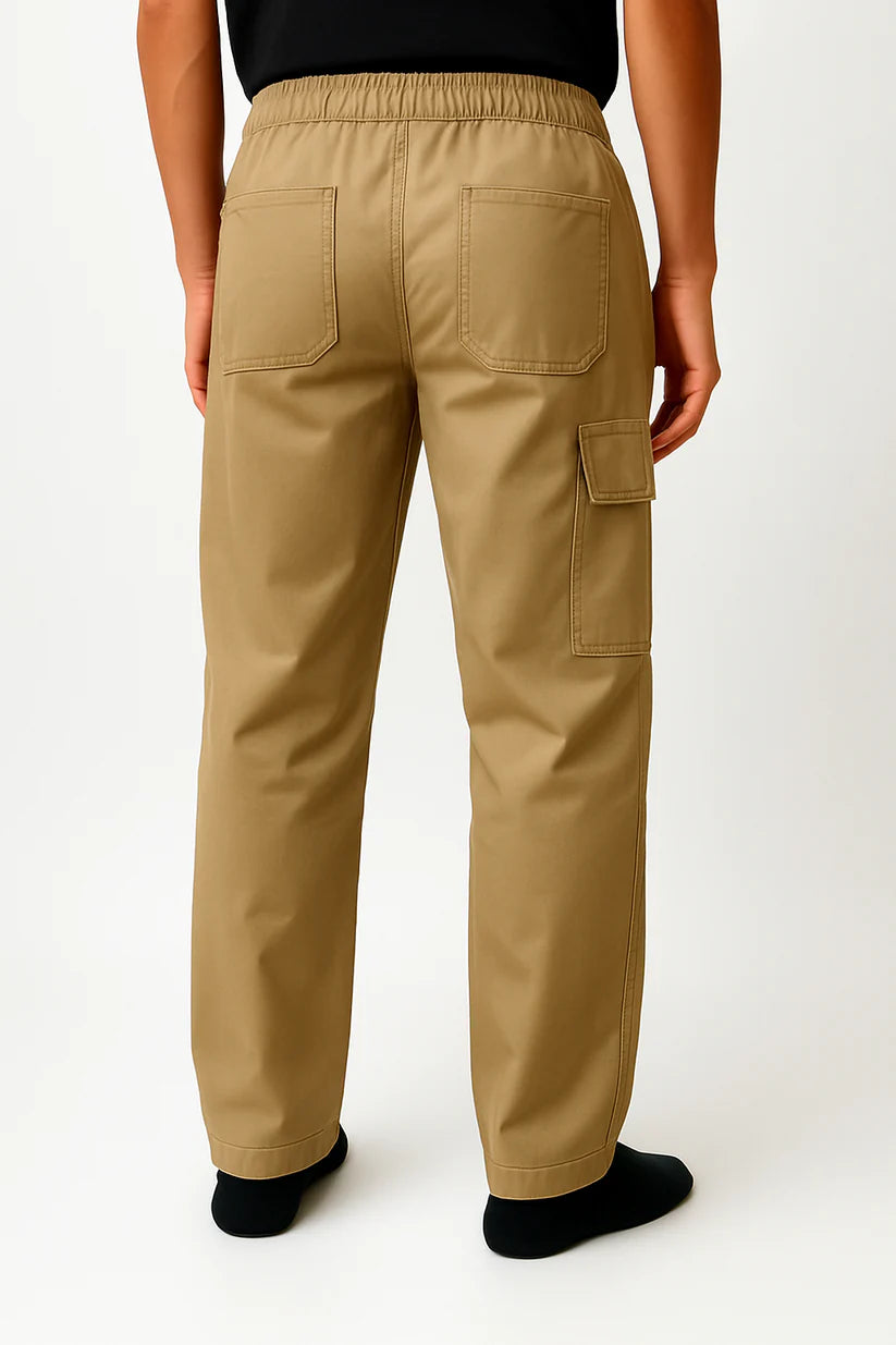 Beige Baggy Fit Cotton Cargo Trouser - Unisex