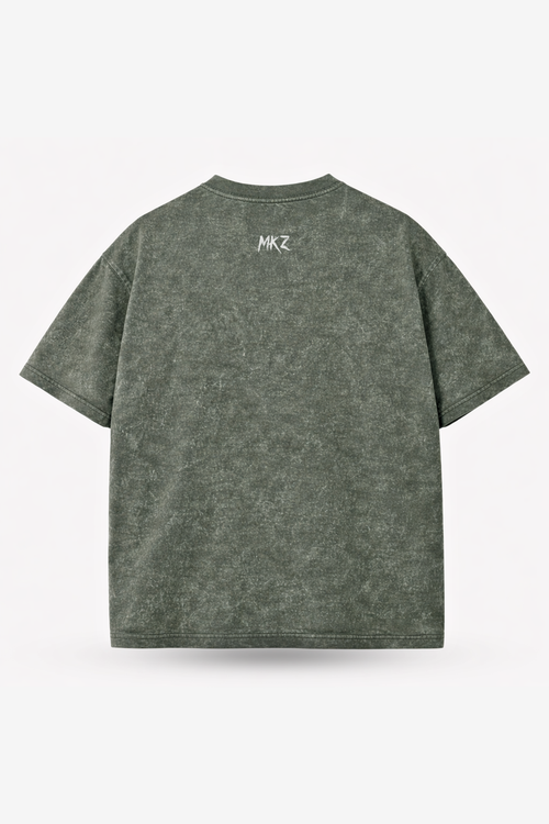 Acid Wash Broken Sculpture Oversized Tee - Olive