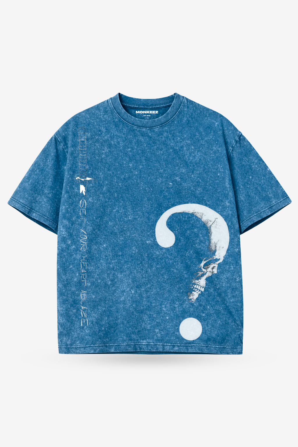 Acid Wash Mystery Skull Oversized Tee - Ocean Blue - Unisex