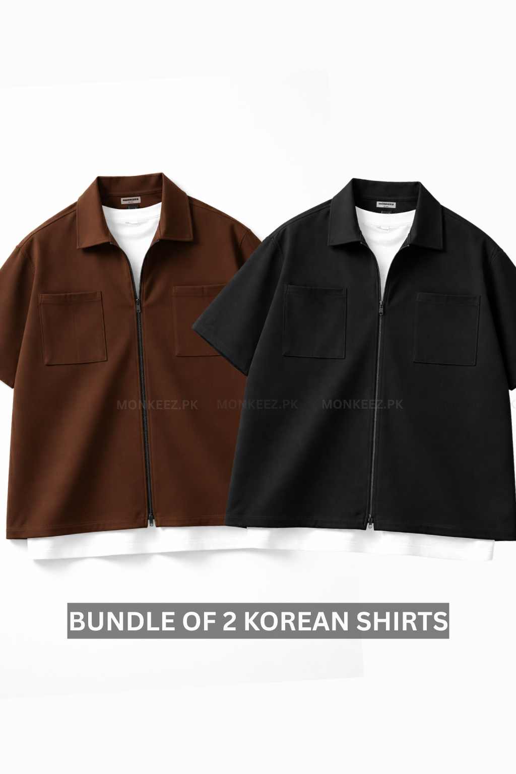 COMBO OF 2 - French Terry Minimalist Korean Shirt - Black/Brown