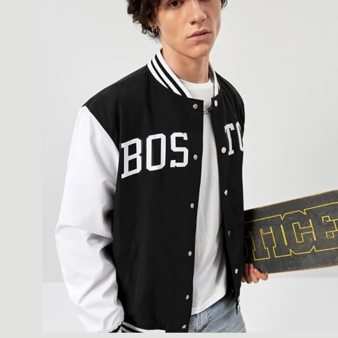 BLACK BOSTON VARSITY JACKET