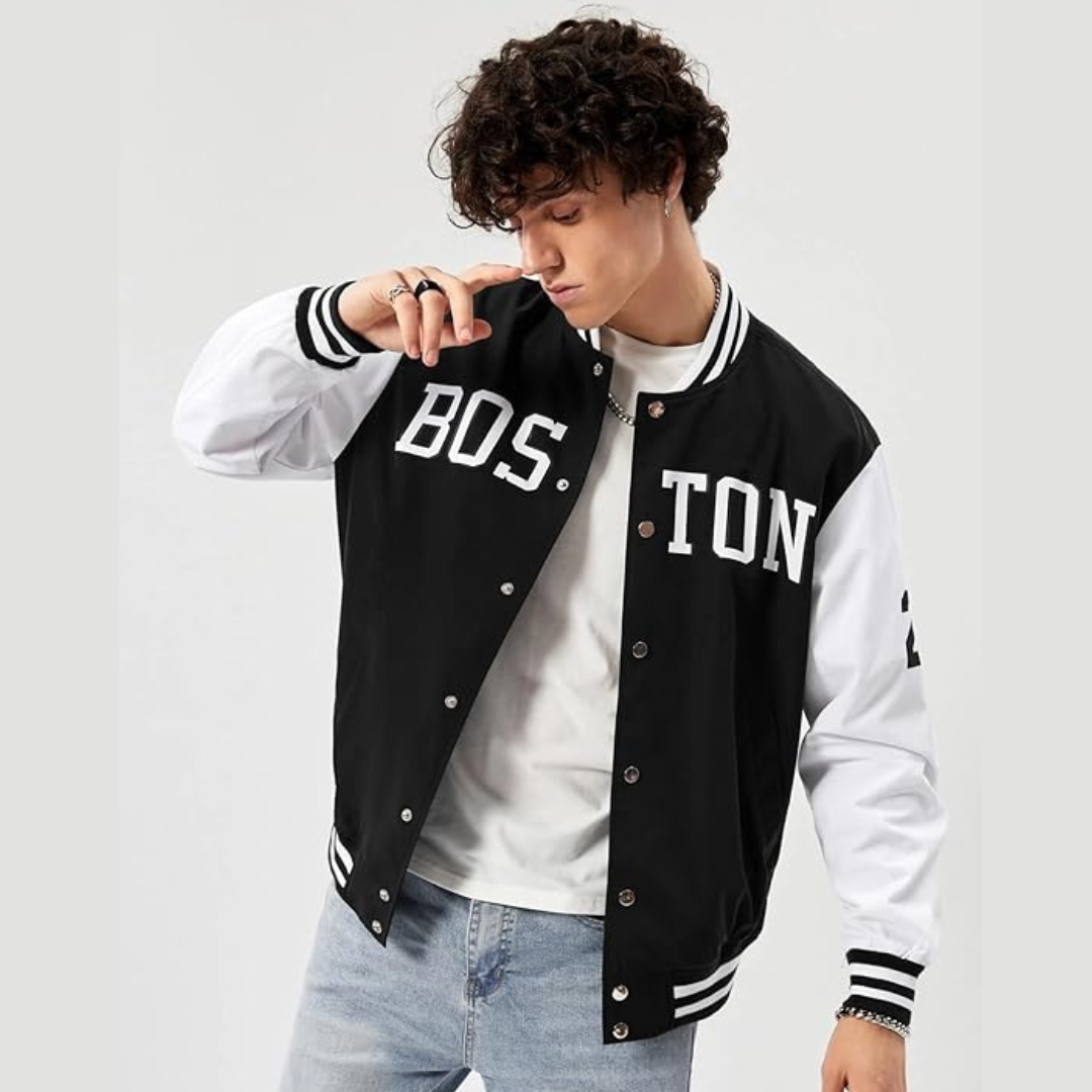 BLACK BOSTON VARSITY JACKET