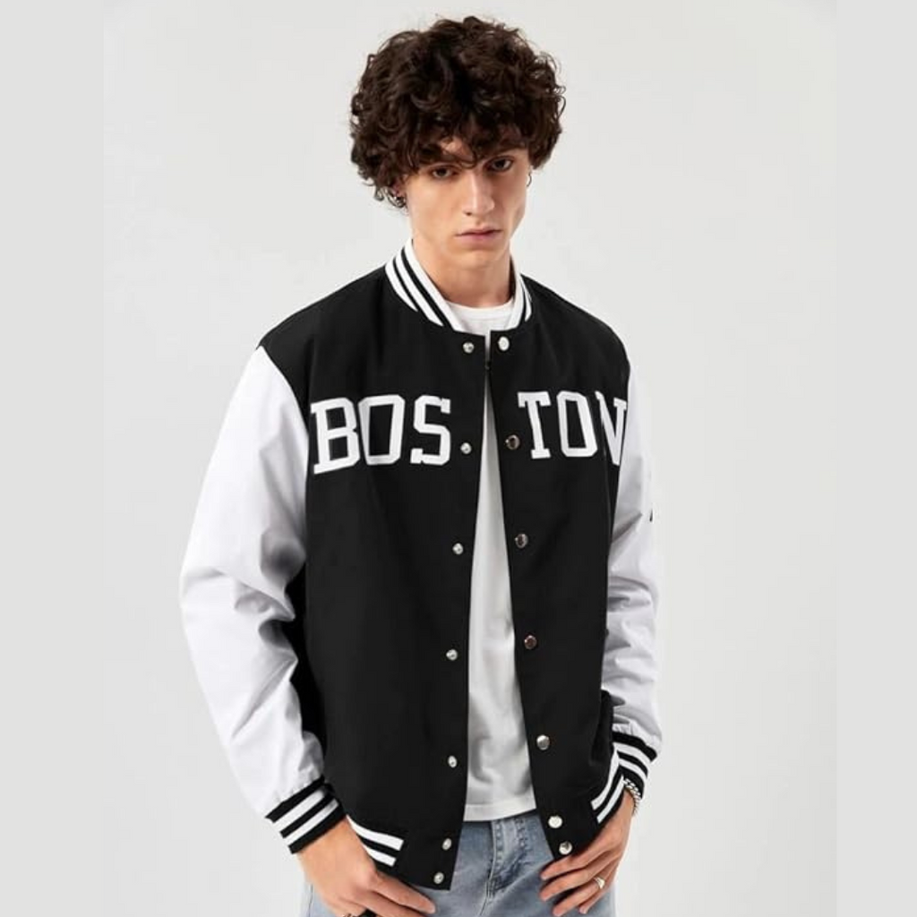 BLACK BOSTON VARSITY JACKET