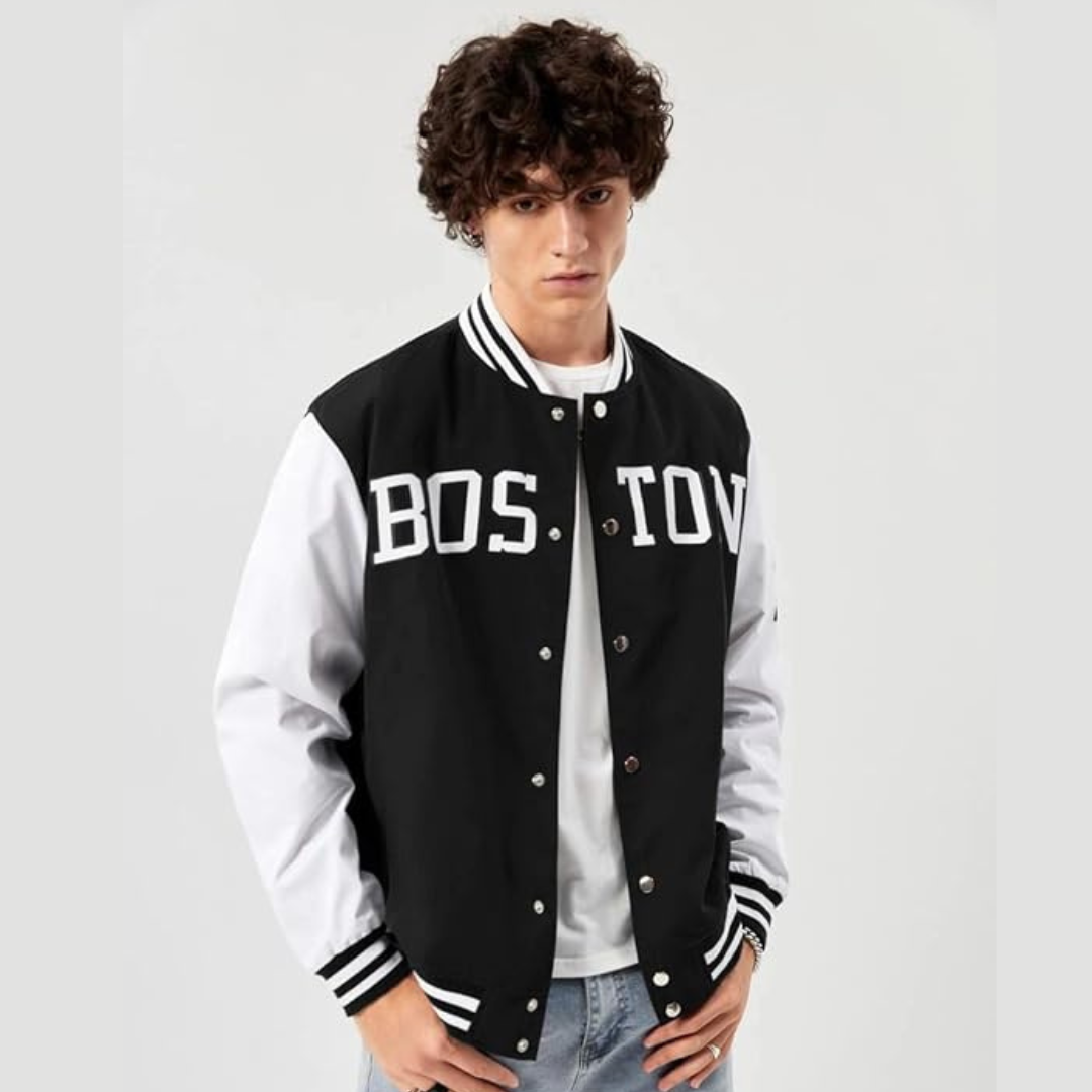 BLACK BOSTON VARSITY JACKET