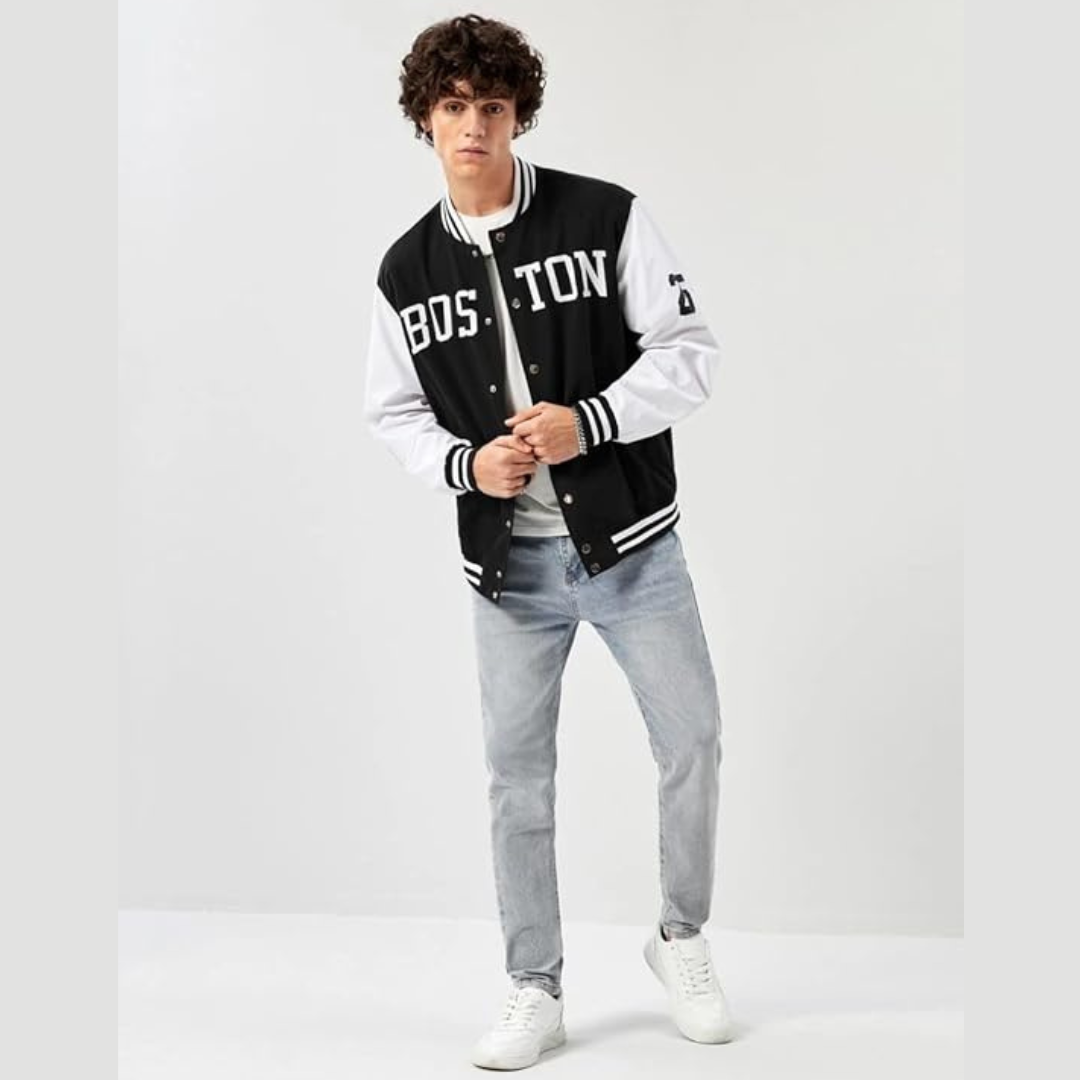 BLACK BOSTON VARSITY JACKET