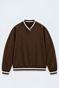 V-NECK VARSITY SWEATSHIRT | BROWN | UNISEX