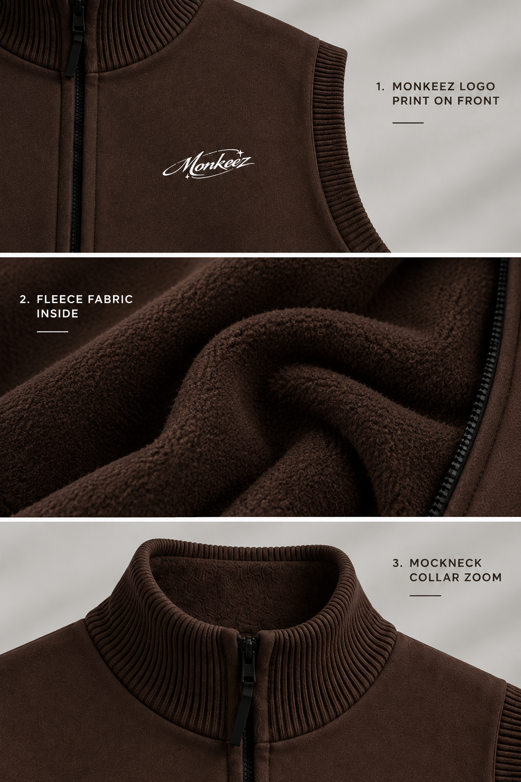 SLEEVELESS ZIPPER MOCKNECK | BROWN | UNISEX