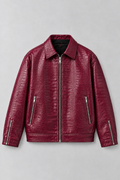 CROCODILE LUXE FAUX LEATHER JACKET | MAROON | UNISEX