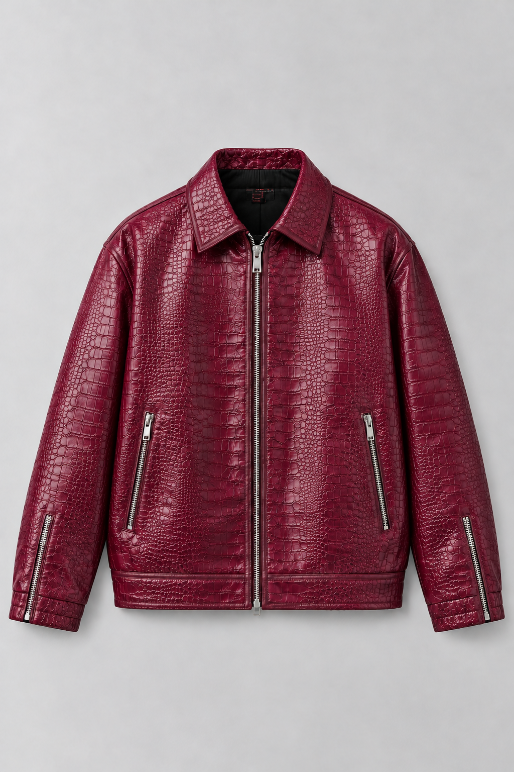 CROCODILE LUXE FAUX LEATHER JACKET | MAROON | UNISEX