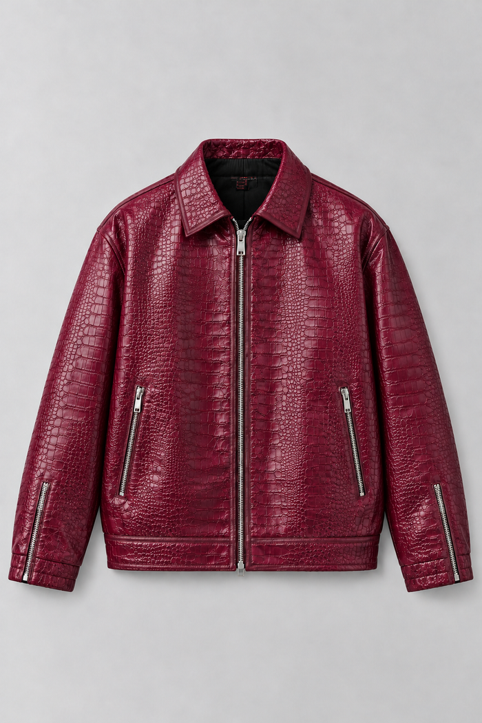 CROCODILE LUXE FAUX LEATHER JACKET | MAROON | UNISEX