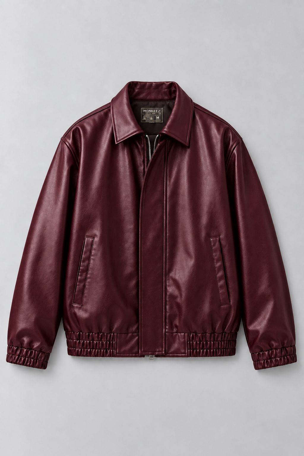 NOIR FAUX LEATHER BOMBER JACKET | BURGUNDY | UNISEX