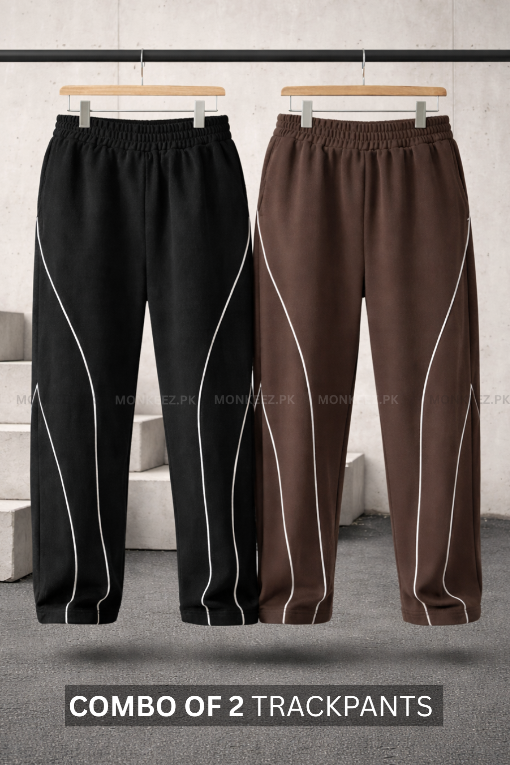 COMBO OF 2 - ArcLane Curve Piping Wide TrackPants
