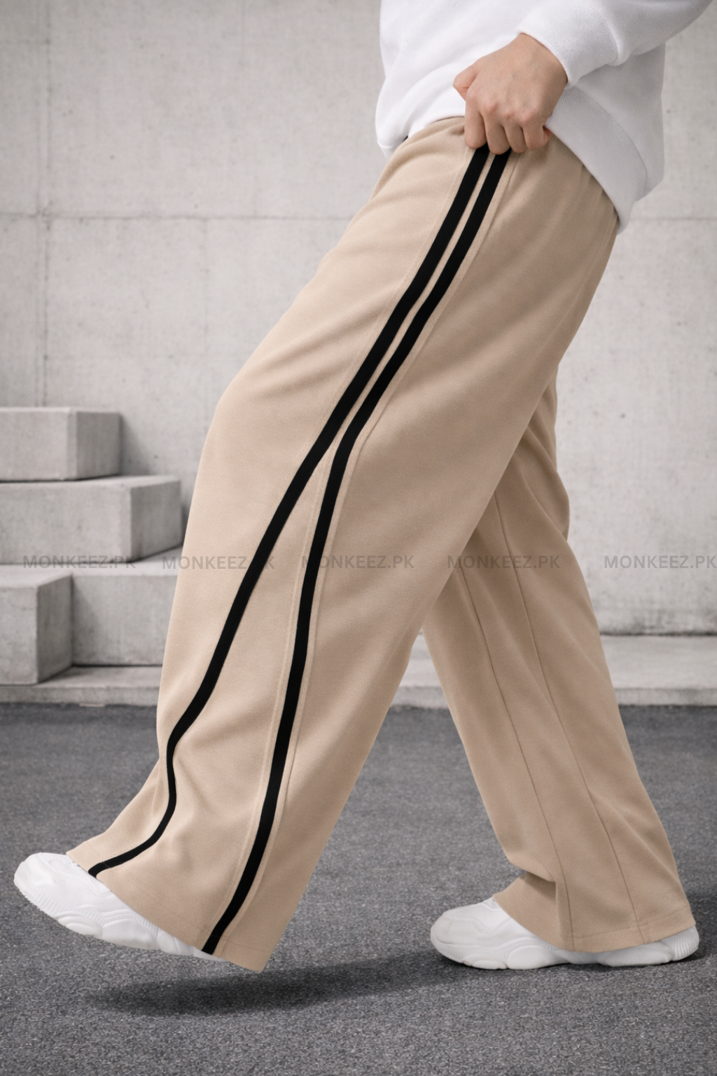 Parallel Stripe Wide Track Pants - NavyBlue/White - UNISEX