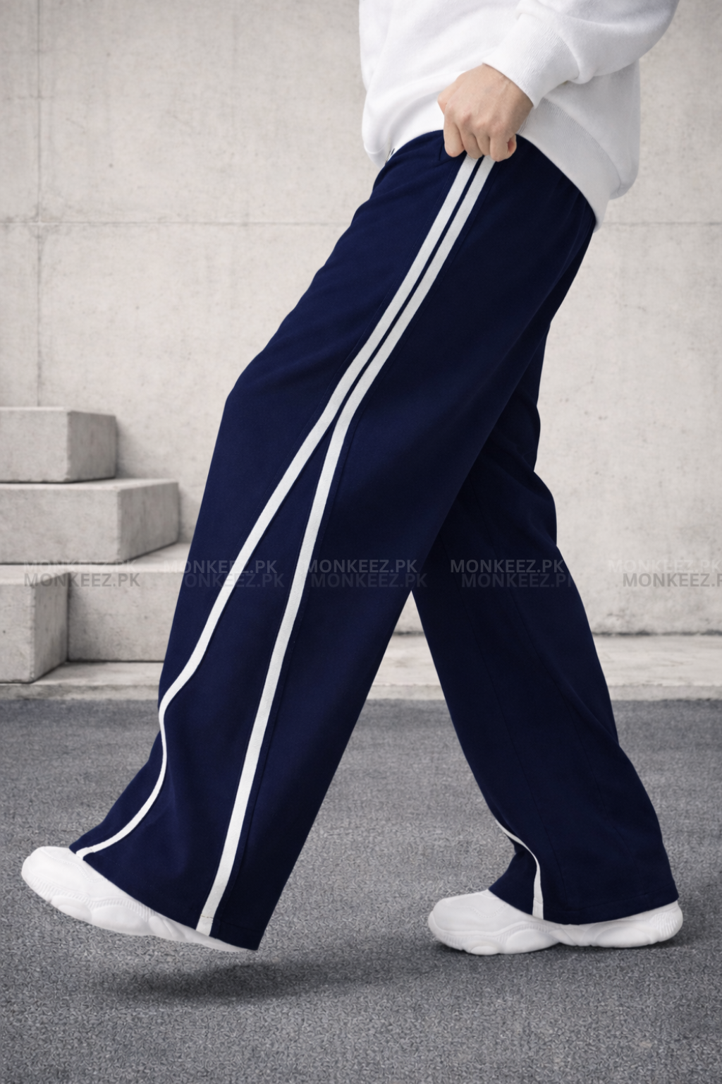 Parallel Stripe Wide Track Pants - Beige/Black - UNISEX