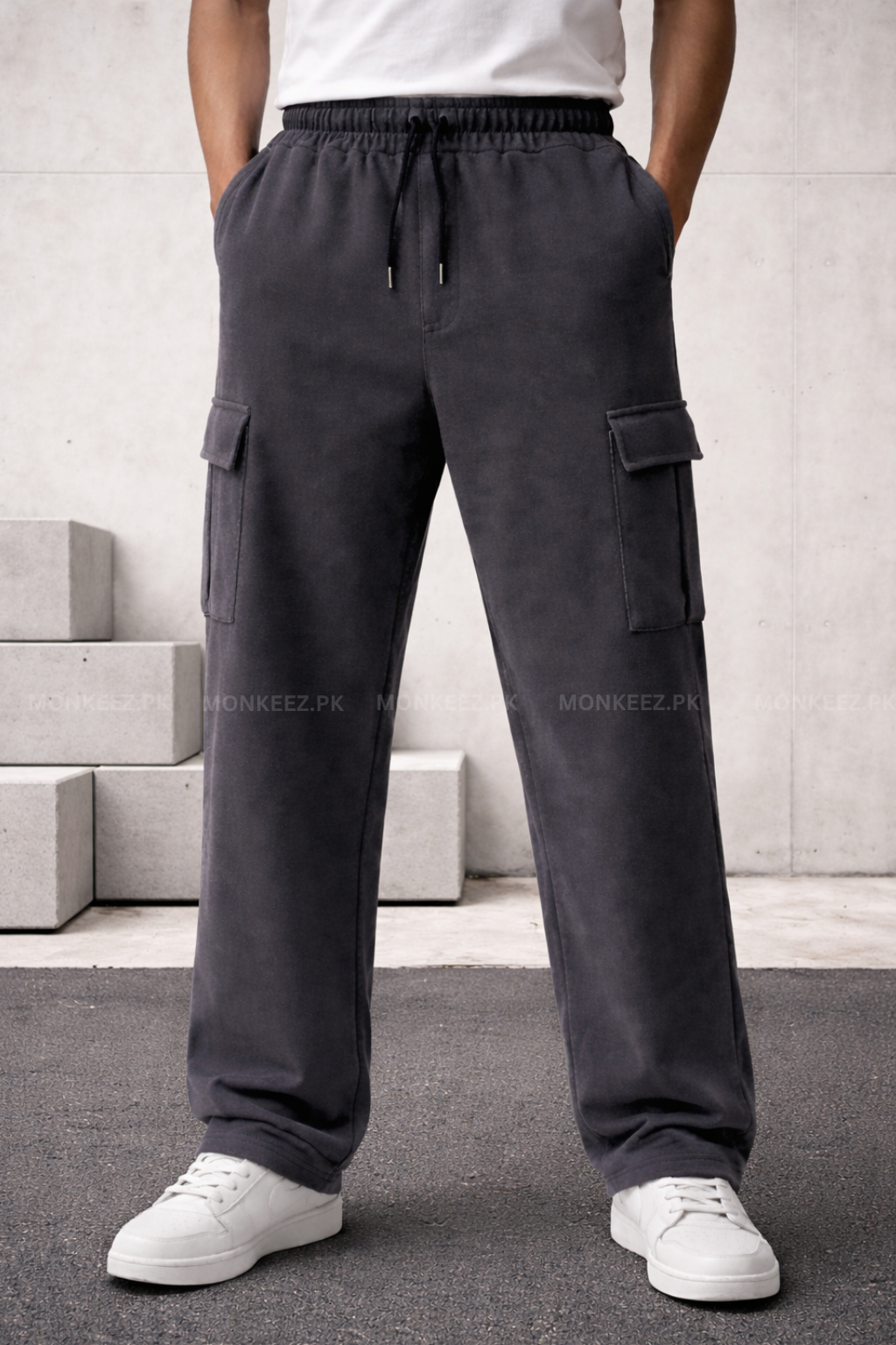 Plain Cargo Wide Bottom Track Pant - Steel Grey - UNISEX