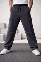 Plain Cargo Wide Bottom Track Pant - Steel Grey - UNISEX