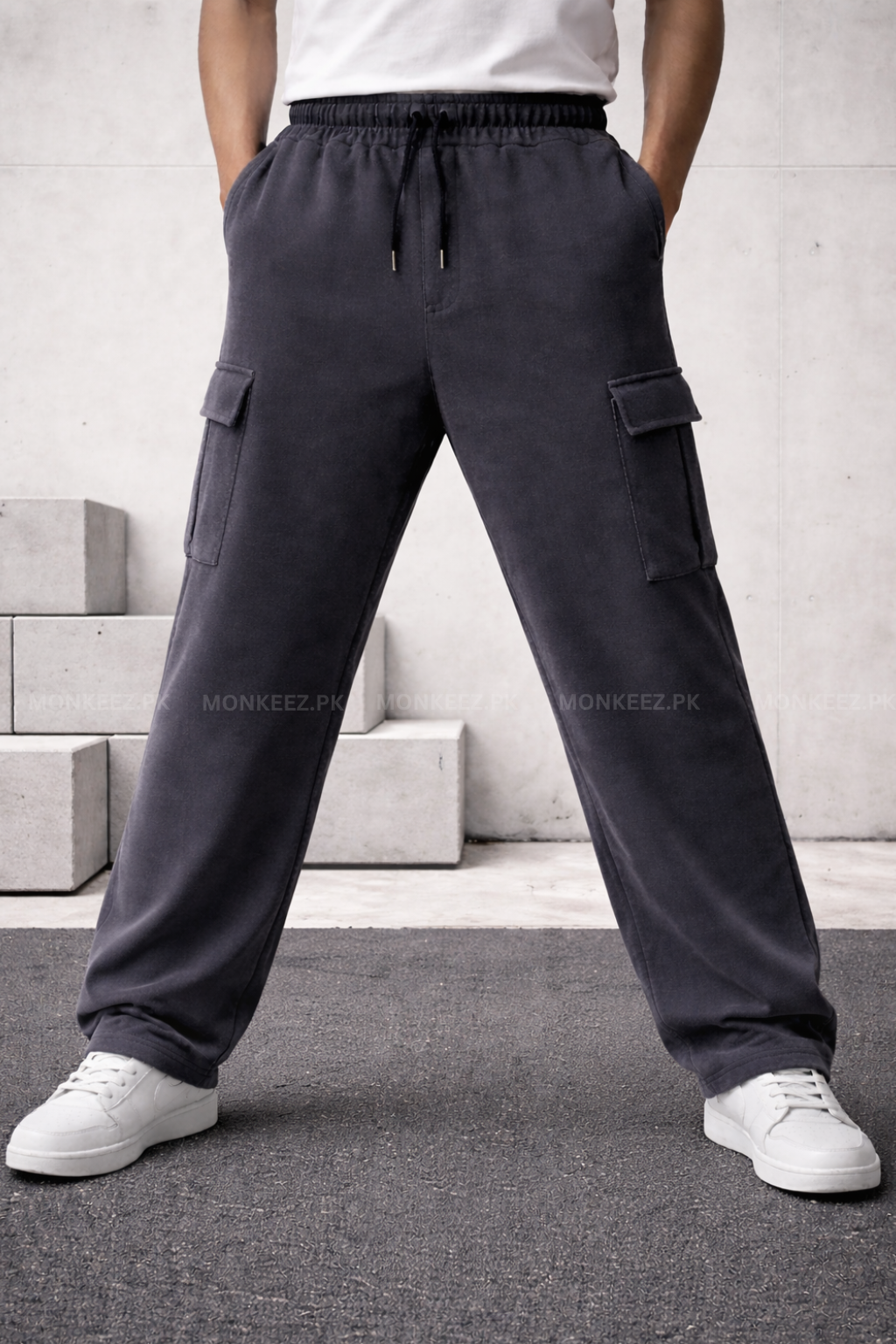 Plain Cargo Wide Bottom Track Pant - Steel Grey - UNISEX