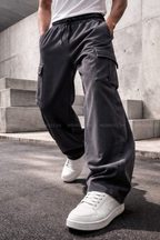 Plain Cargo Wide Bottom Track Pant - Steel Grey - UNISEX