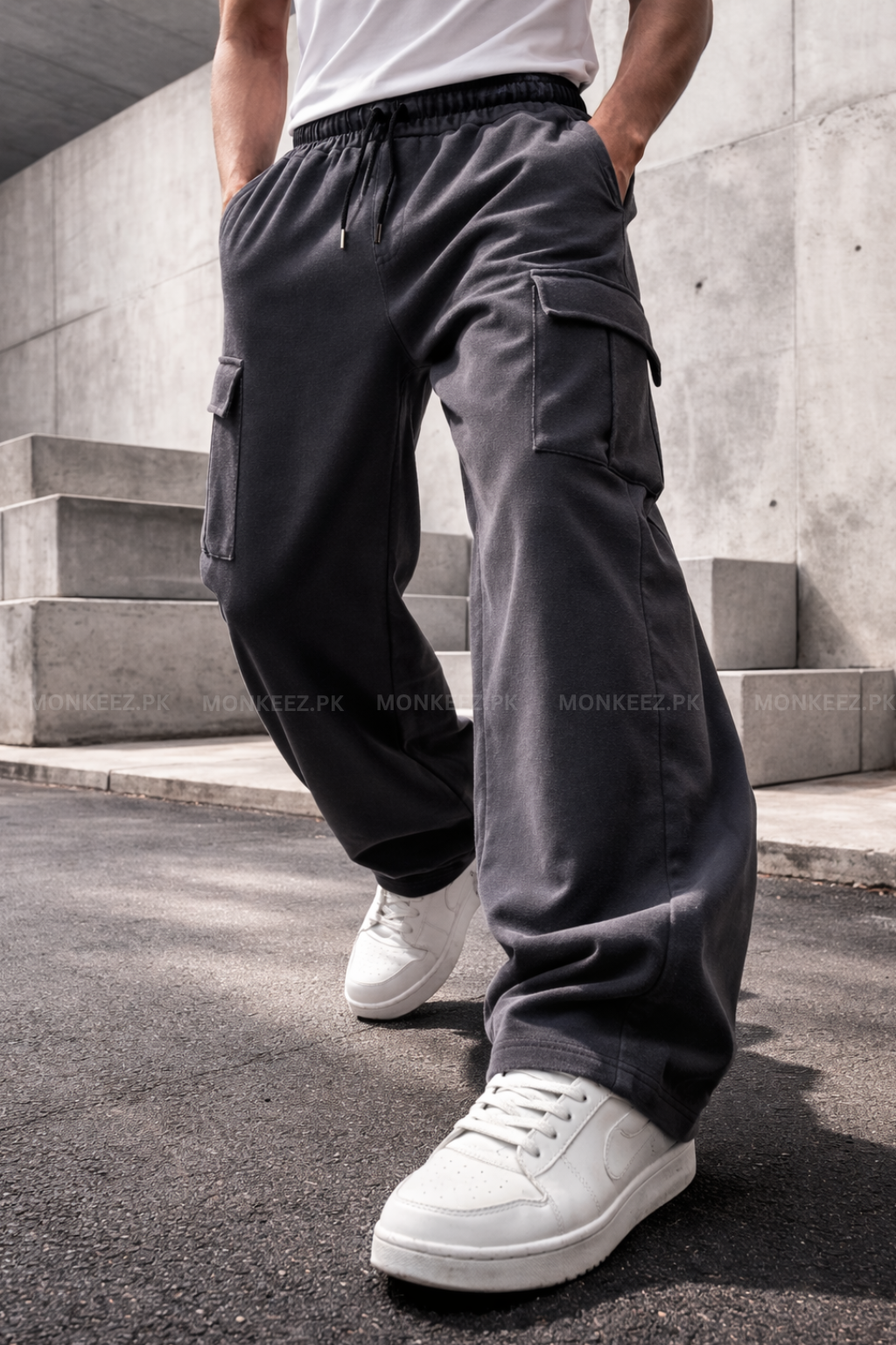 Plain Cargo Wide Bottom Track Pant - Steel Grey - UNISEX