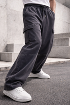 Plain Cargo Wide Bottom Track Pant - Steel Grey - UNISEX