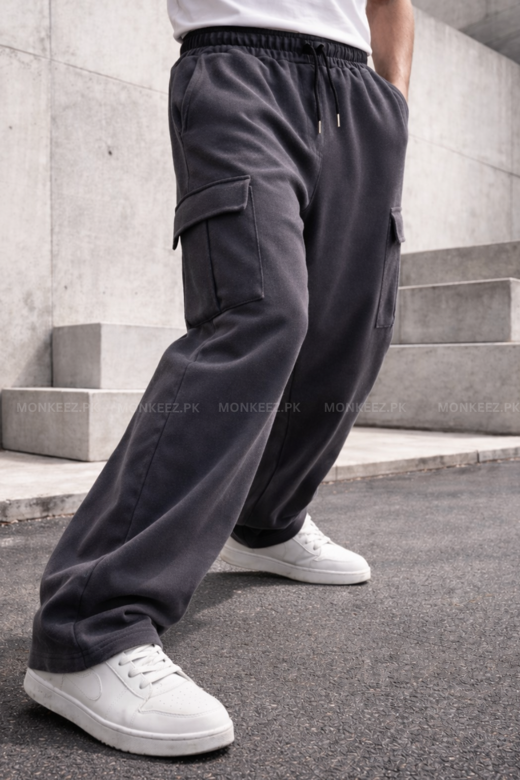 Plain Cargo Wide Bottom Track Pant - Steel Grey - UNISEX