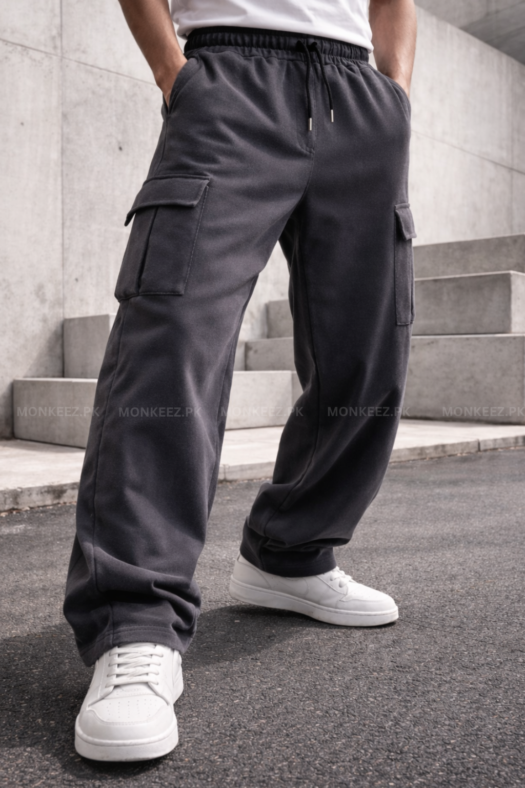 Plain Cargo Wide Bottom Track Pant - Steel Grey - UNISEX