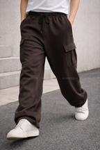 Plain Cargo Wide Bottom Track Pant - Brown - UNISEX