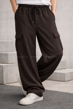 Plain Cargo Wide Bottom Track Pant - Brown - UNISEX