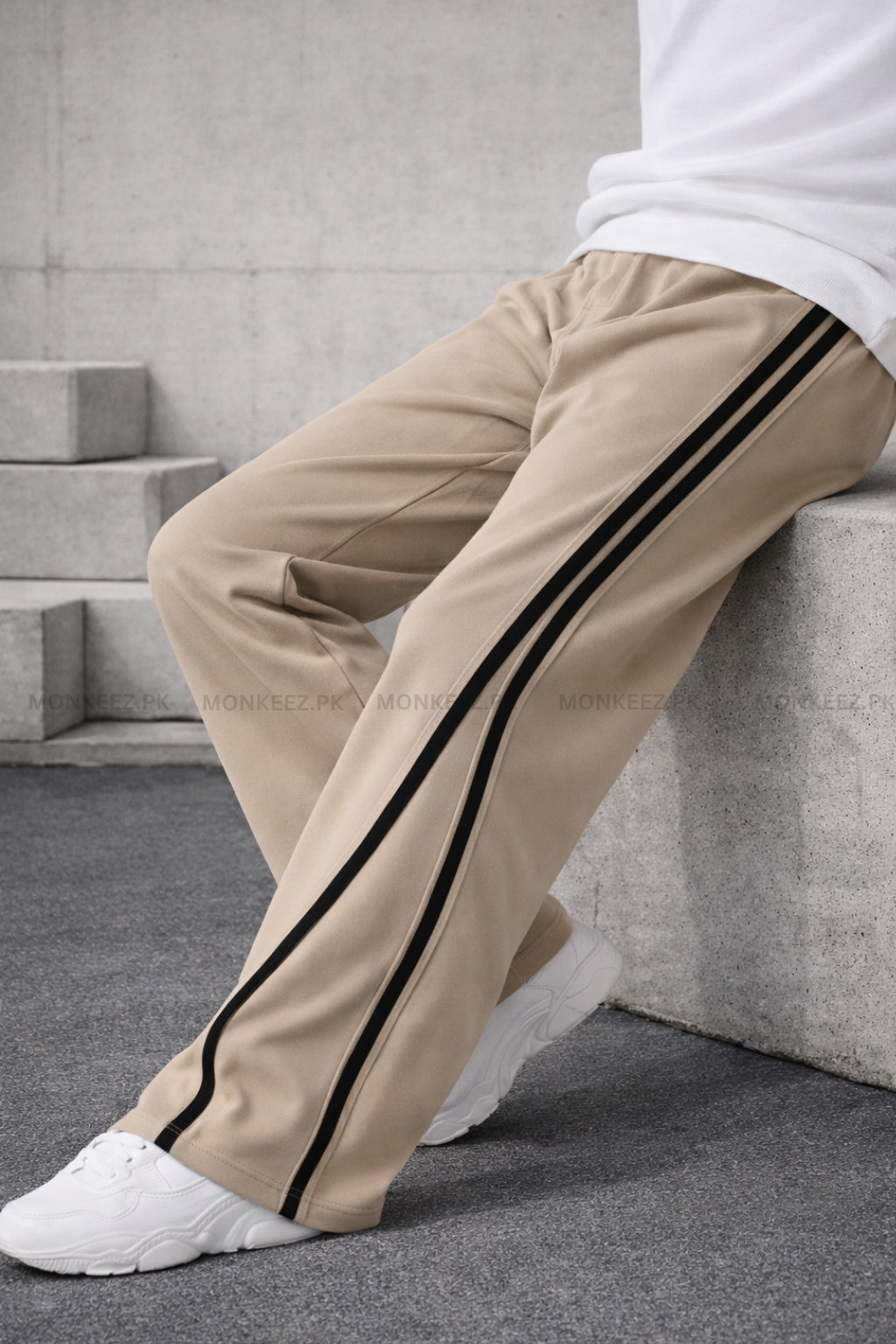 Parallel Stripe Wide Track Pants - Beige/Black - UNISEX