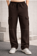 Plain Cargo Wide Bottom Track Pant - Brown - UNISEX
