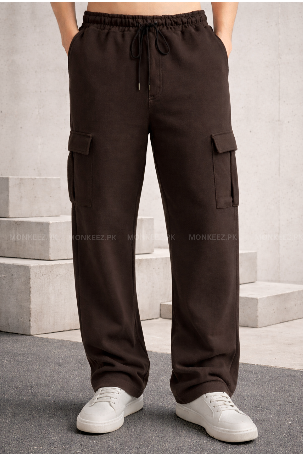 Plain Cargo Wide Bottom Track Pant - Brown - UNISEX