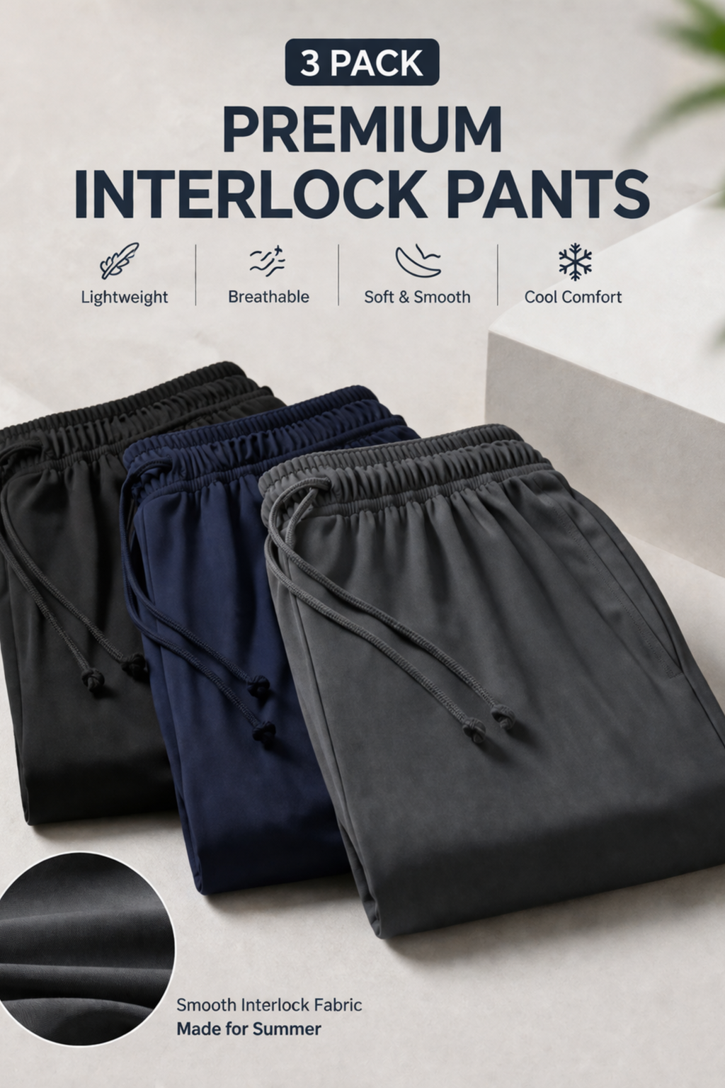 Combo Of 3 Nightflow Baggy Gripped Lycra Trouser - Navy Blue - Unisex