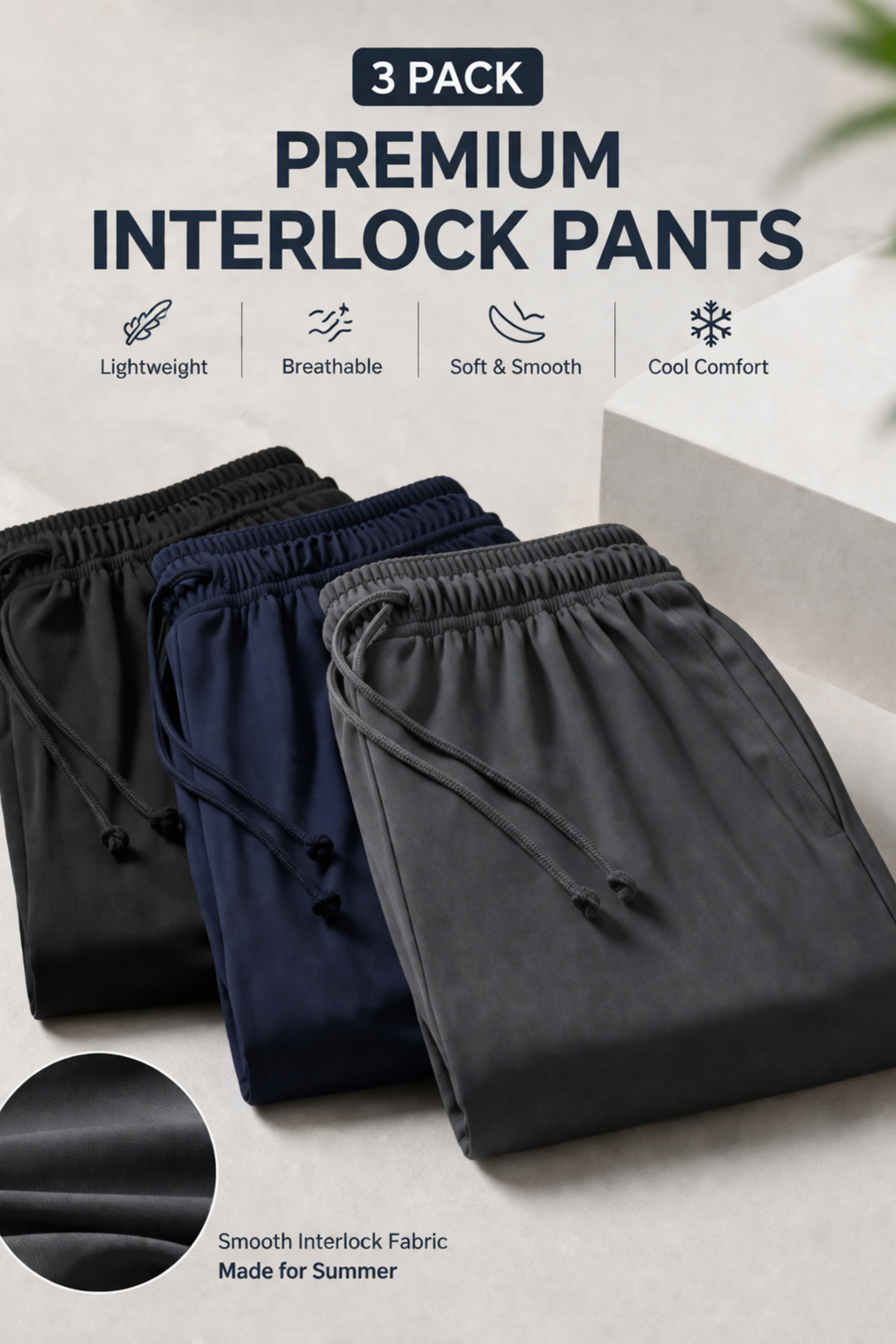 Combo Of 3 Nightflow Baggy Gripped Lycra Trouser - Navy Blue - Unisex