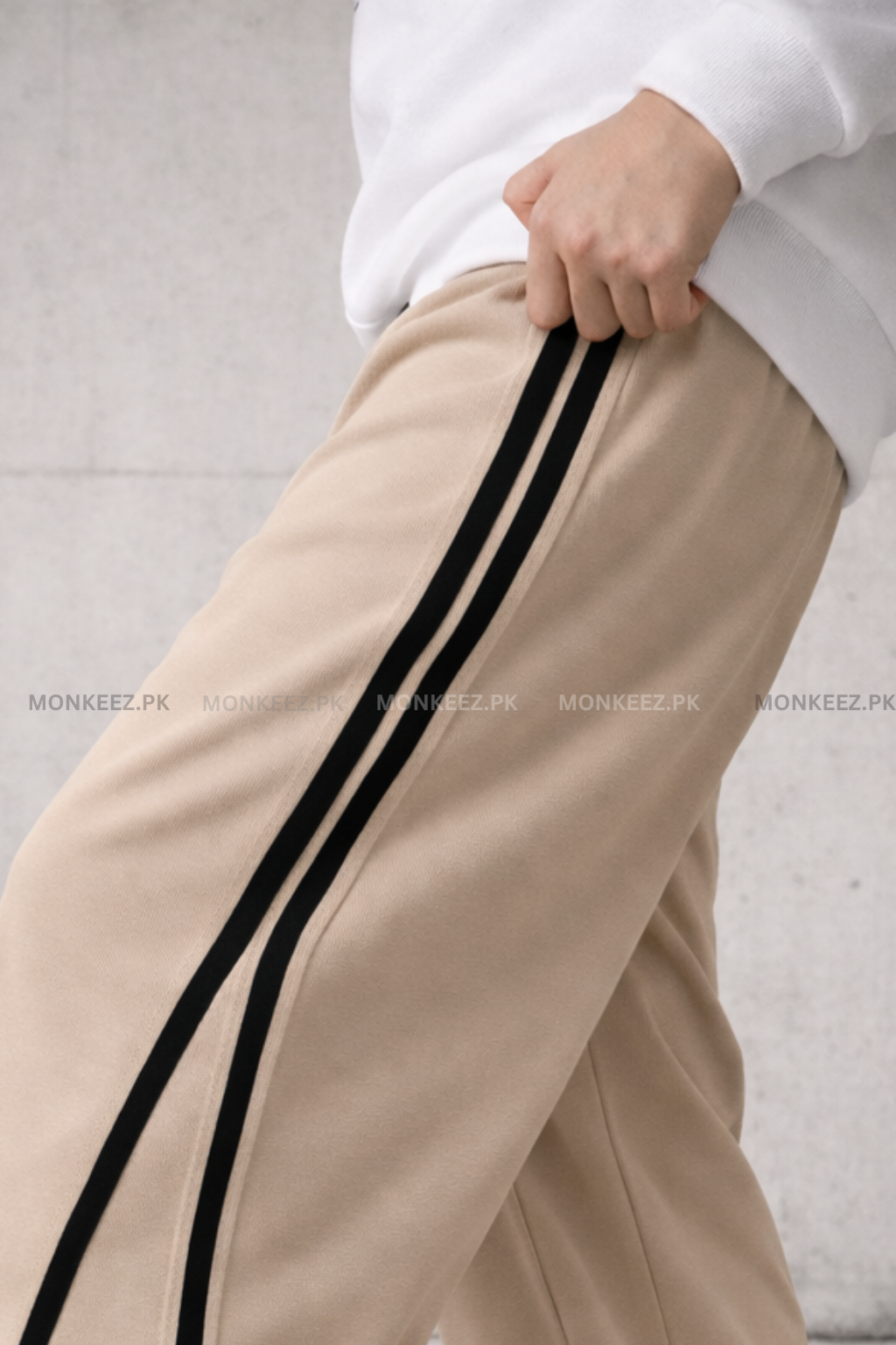 Parallel Stripe Wide Track Pants - Beige/Black - UNISEX