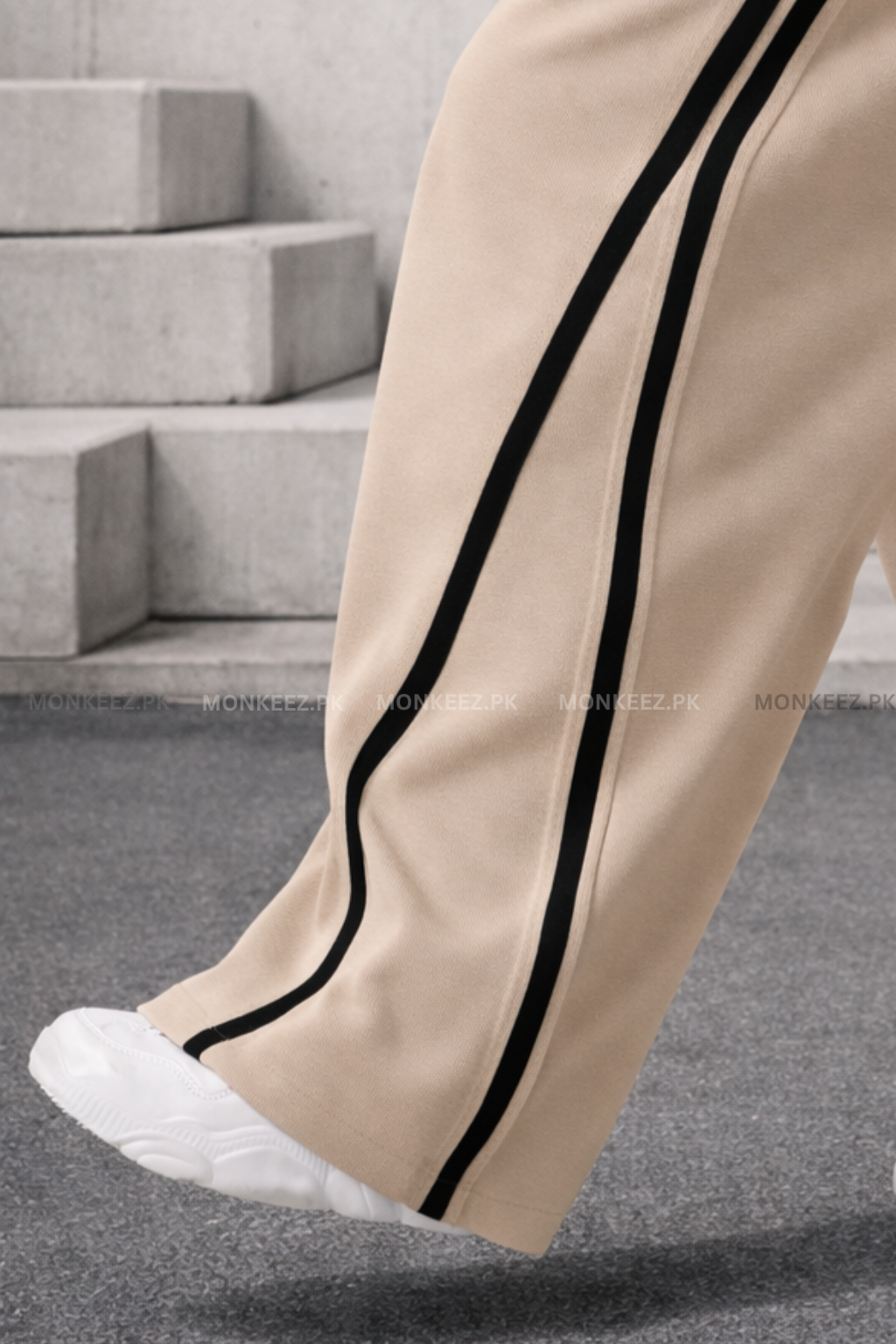 Parallel Stripe Wide Track Pants - Beige/Black - UNISEX