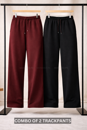 COMBO OF 2 - Plain Relaxed Wide Hem TrackPants - Maroon - FOR HER