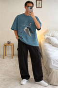 Co-Ord Set – Acid Wash Soaring Hope Oversized Tee × Plain Cargo Wide Bottom Track Pant (Unisex)