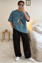 Co-Ord Set – Acid Wash Soaring Hope Oversized Tee × Plain Cargo Wide Bottom Track Pant (Unisex)