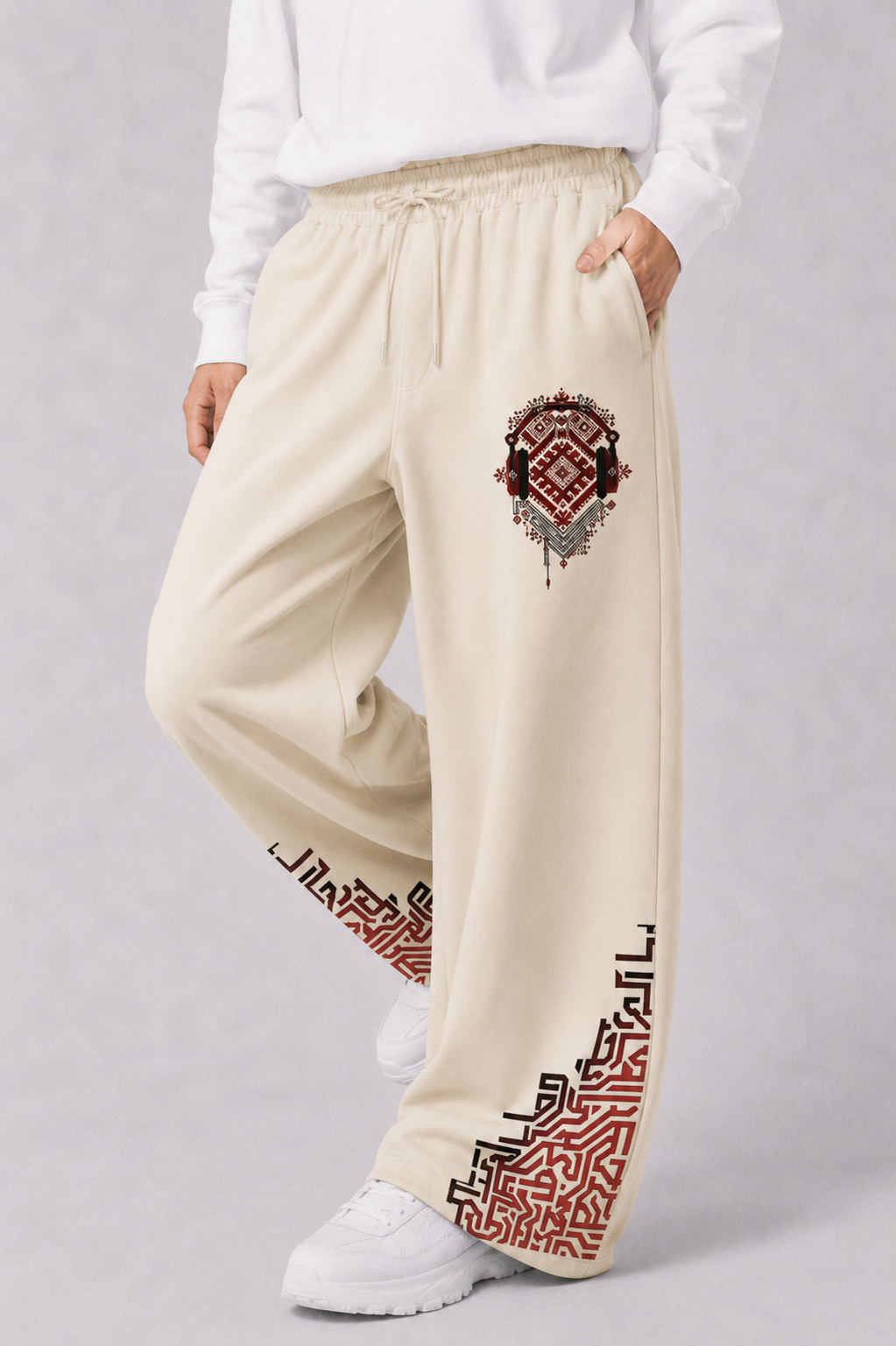 WIDE LEG TROUSER | TRIBAL BEATS - CREAM | UNISEX